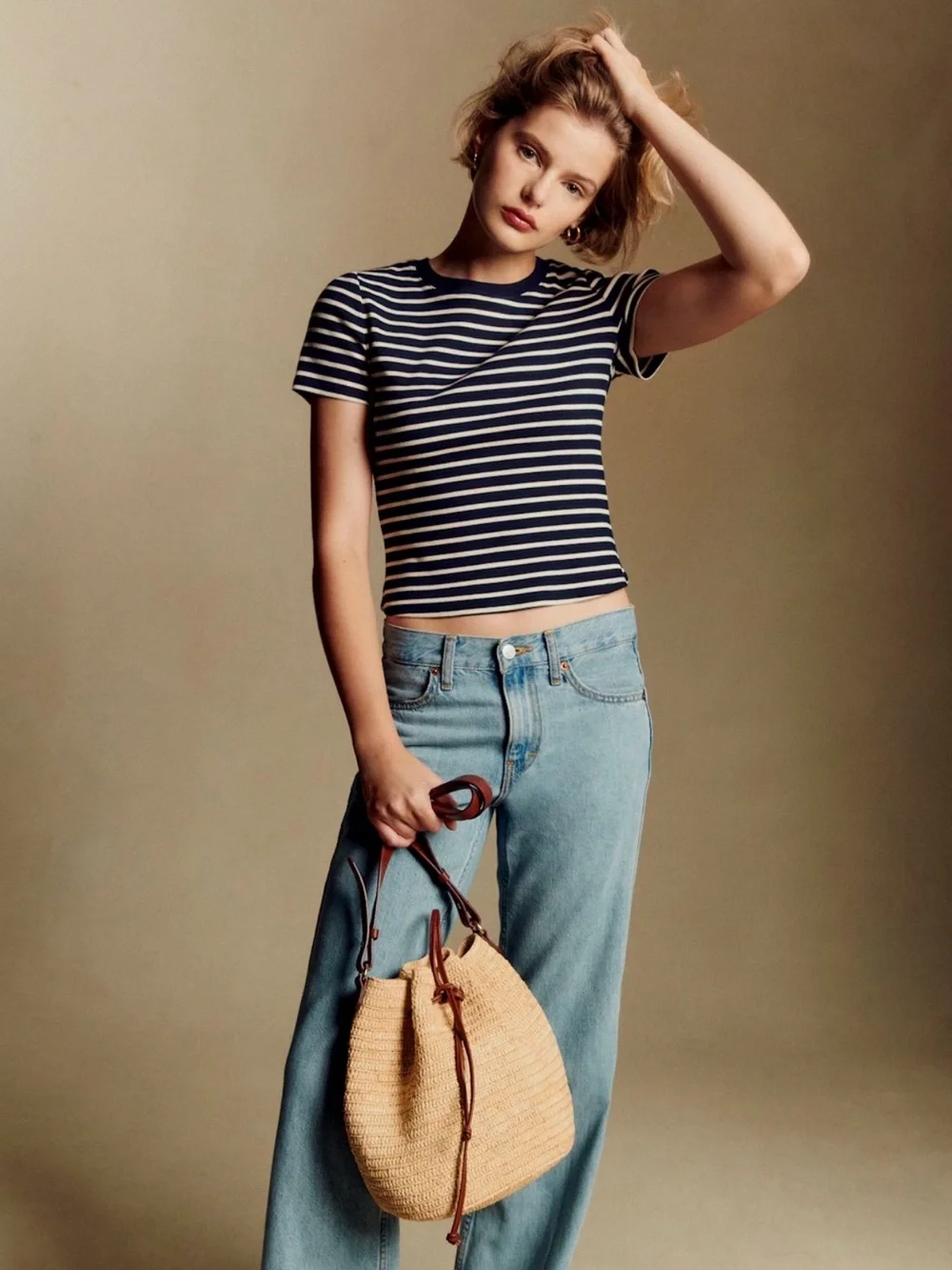 Sezane - NEW Farrow Bag - Woven Straw Bucket Bag with Drawstring Closure
